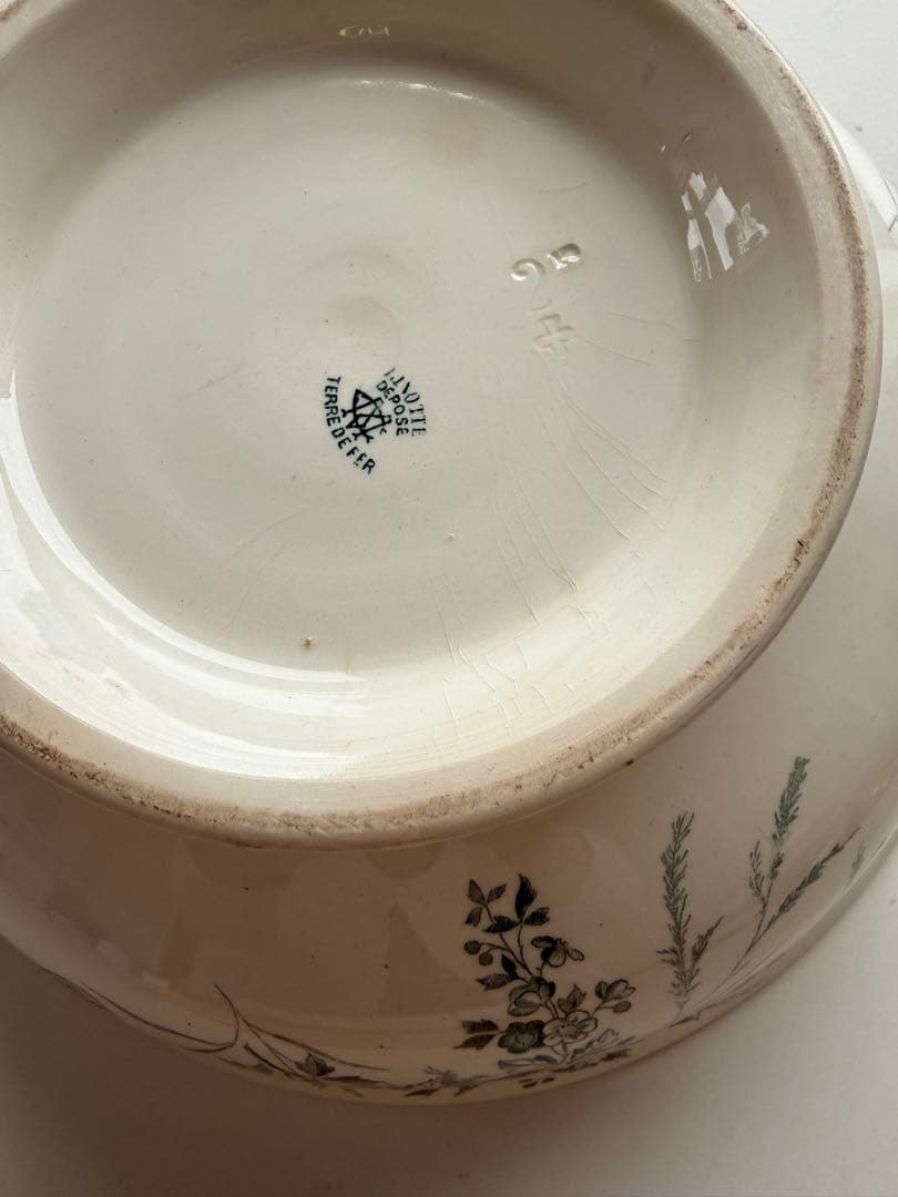 フランスアンティーク陶器クレイユモントローベイスンボウル