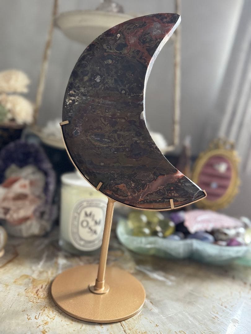 自然の模様美◎Autumnカラー　マネーアゲート BIGムーンカービング