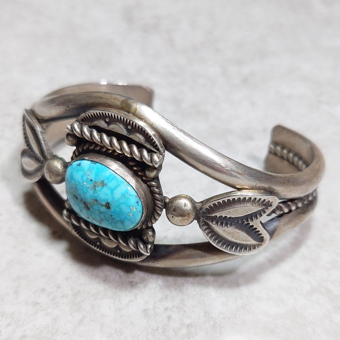 NAVAJO ナバホ族 ターコイズバングル ウォーターウェブ スタンプワーク