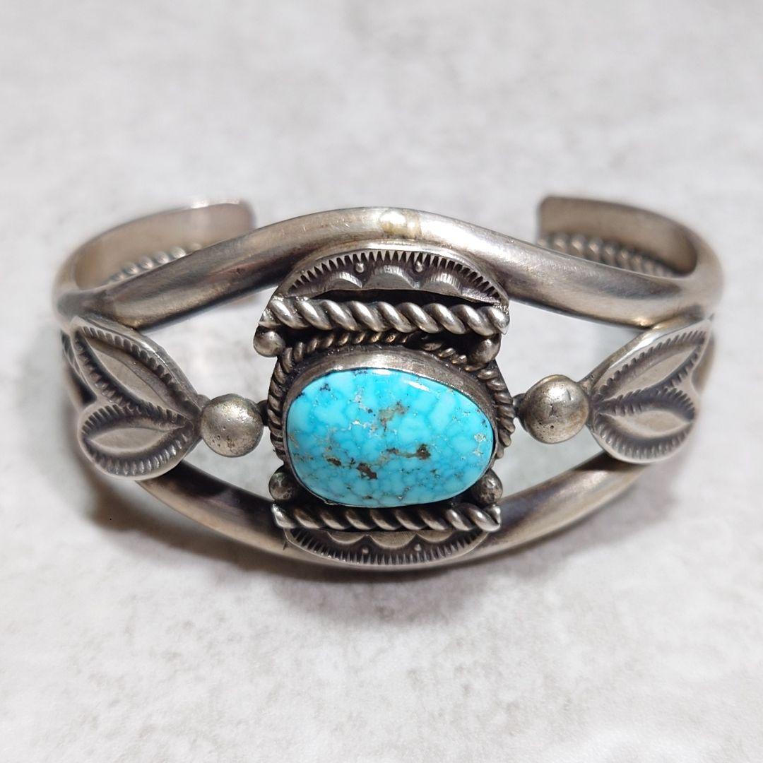 NAVAJO ナバホ族 ターコイズバングル ウォーターウェブ スタンプワーク