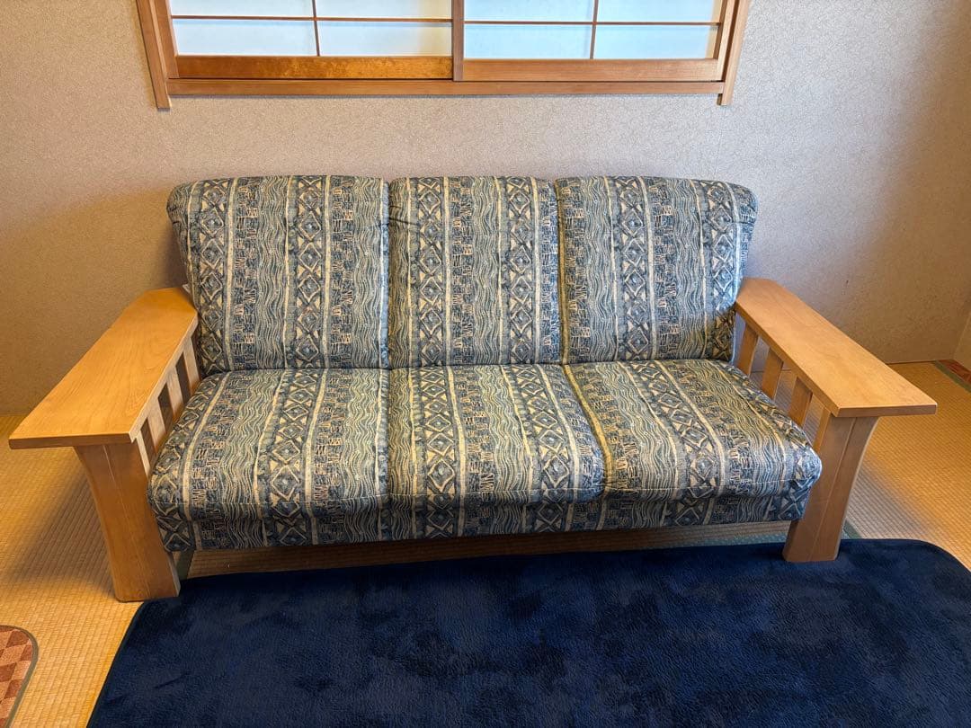 青と白の幾何学模様 2.3人掛けソファ