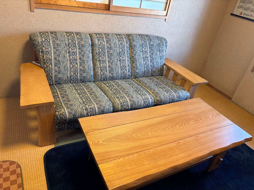 青と白の幾何学模様 2.3人掛けソファ