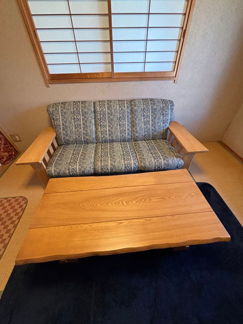 青と白の幾何学模様 2.3人掛けソファ