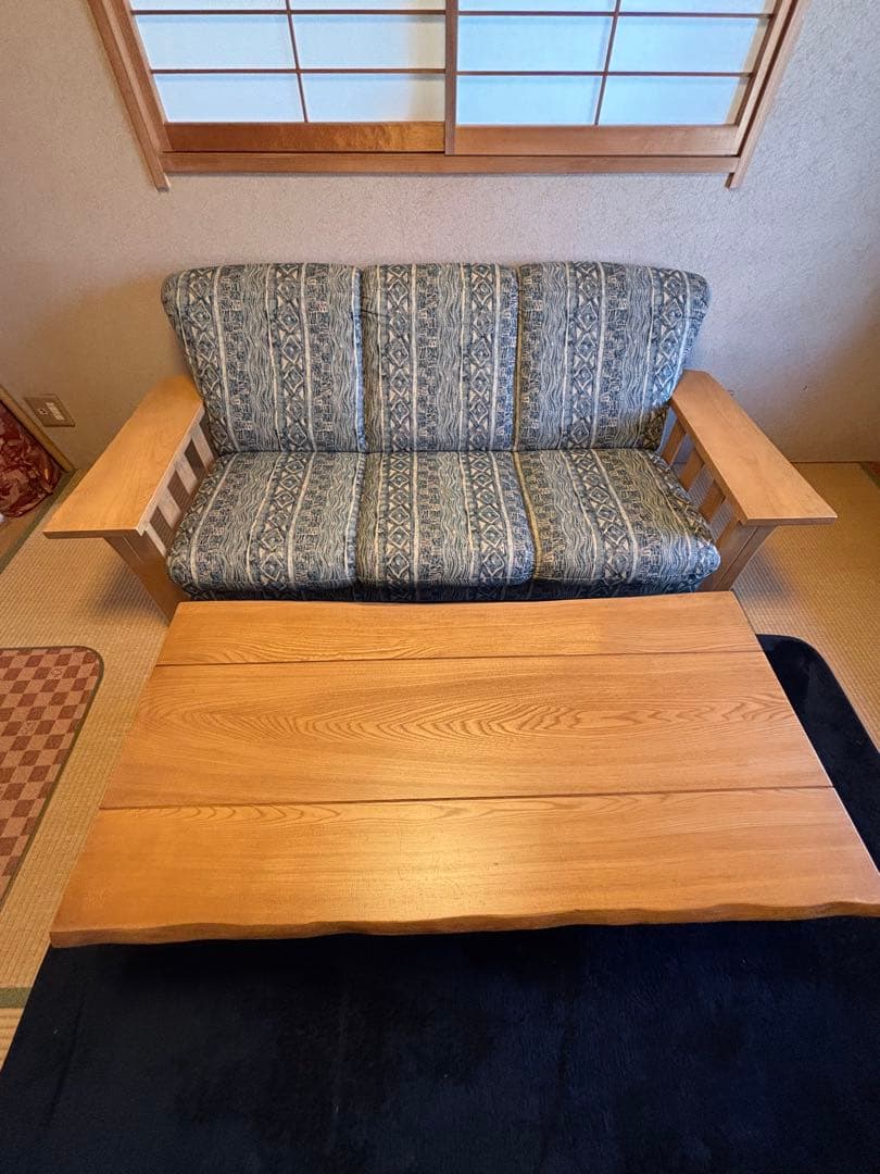 青と白の幾何学模様 2.3人掛けソファ