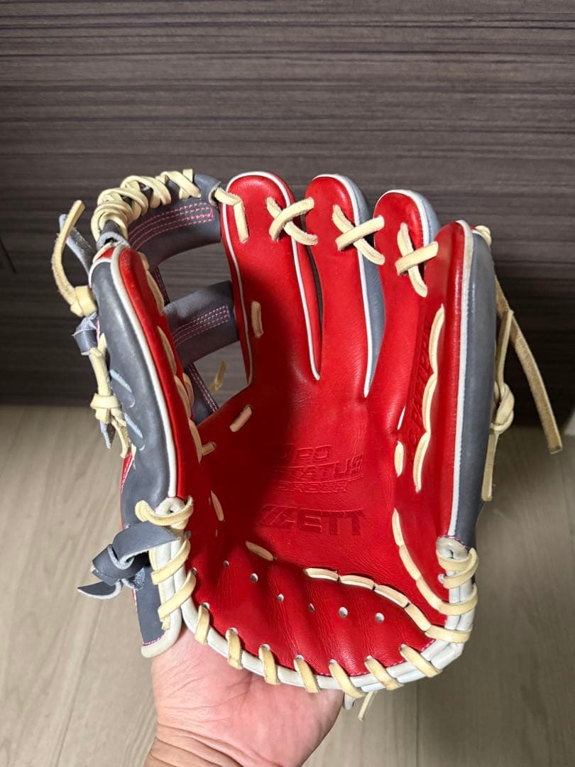 ZETT 軟式用グローブ レッド/グレー