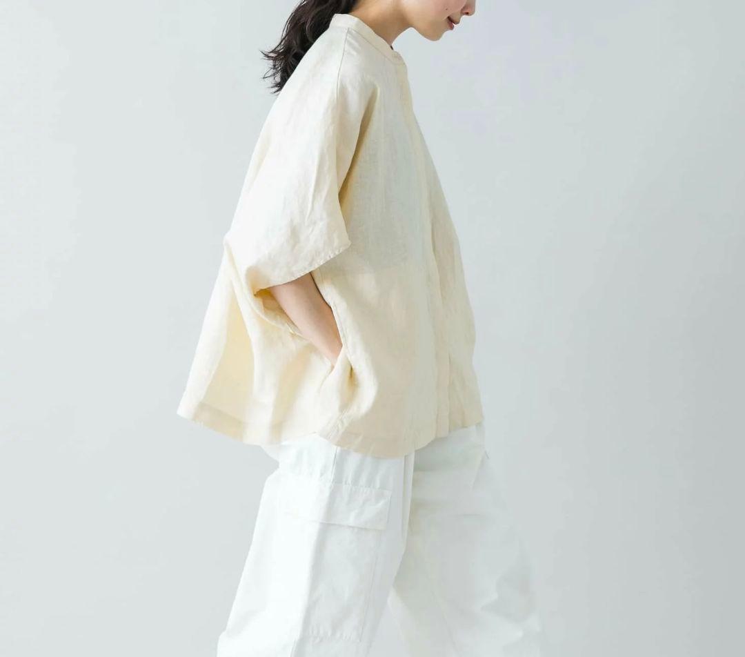 【即納】かぐれ　リネンスクエアケープシャツ　イエロー