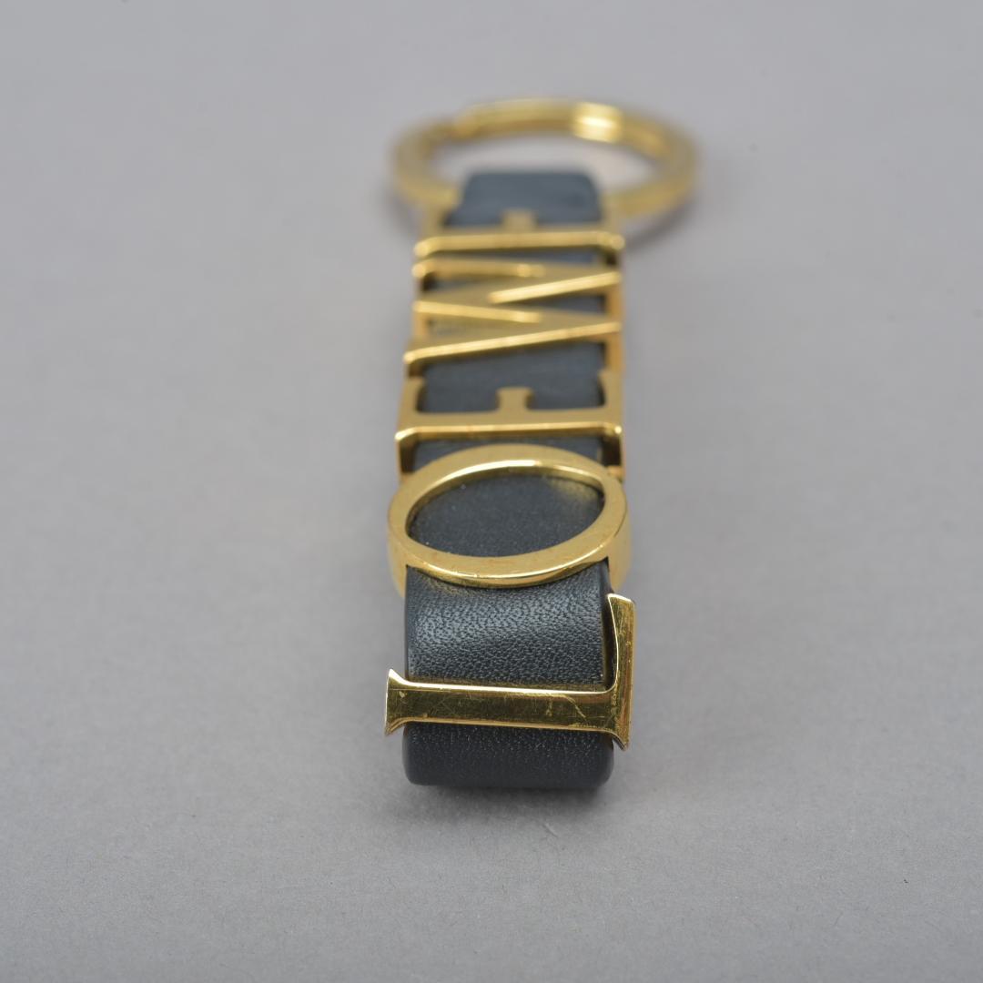 美品 LOEWE ロエベ キーリング ロゴ レザー ブラック ゴールド チャーム