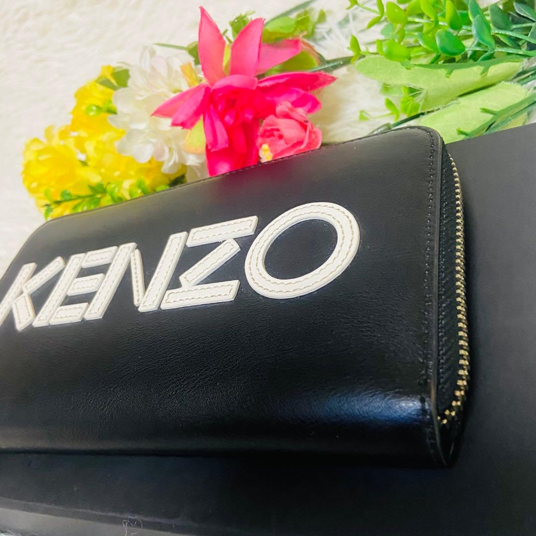 本革✨KENZO✨ケンゾー✨財布✨ラウンドファスナー✨ブラック✨パッチワーク✨