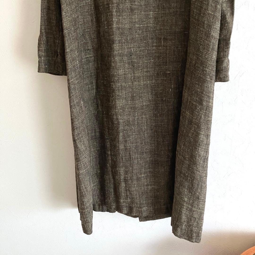 45R リネンツイードコート 定価10万 ステンカラーコート ロング サイズ2