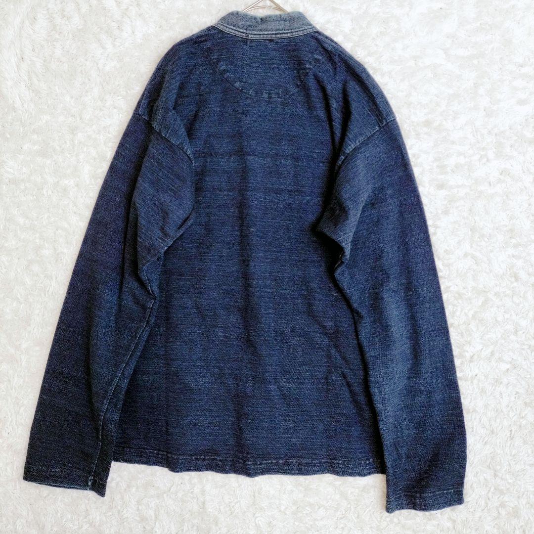 45rpm ロゴ刺繍 インディゴ 藍染め トップス　ヘンリーネック 長袖　L
