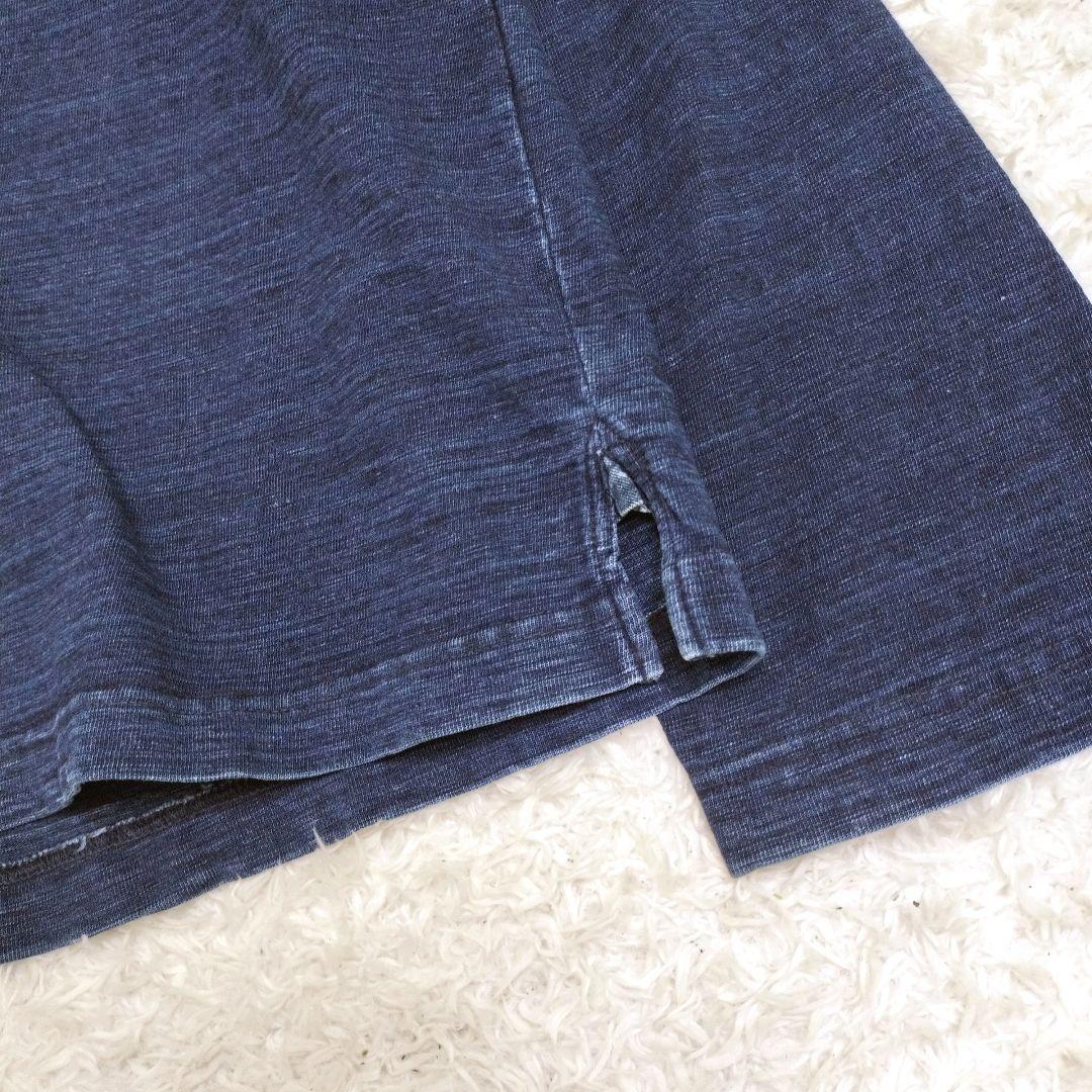 45rpm ロゴ刺繍 インディゴ 藍染め トップス　ヘンリーネック 長袖　L