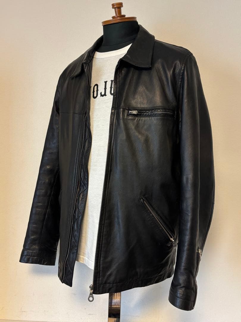 Stussy/レザー/ライダース/ジャケット/革ジャン/シングル/襟付/L/良品