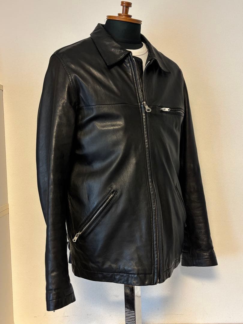 Stussy/レザー/ライダース/ジャケット/革ジャン/シングル/襟付/L/良品