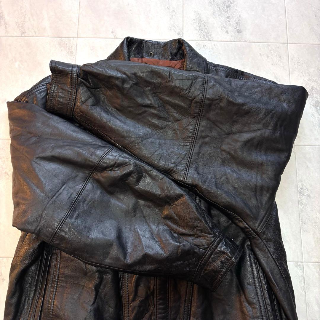【ユーロビンテージ】レザージャケット 短丈 ブラック 襟付き 黒 ブルゾン
