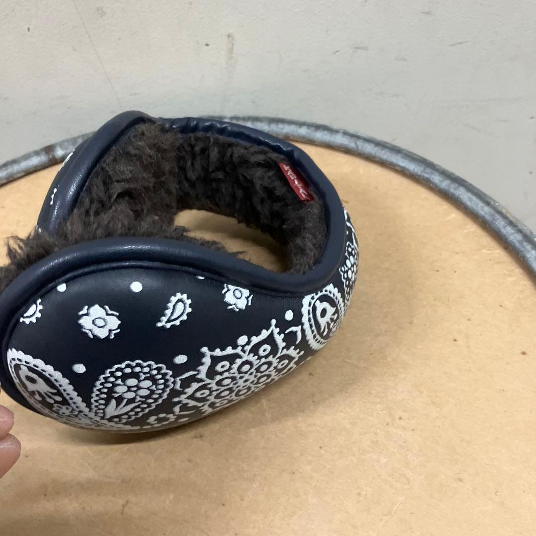 キャピタル　イヤーマフ　バンダナ柄　ネイビー　レザー