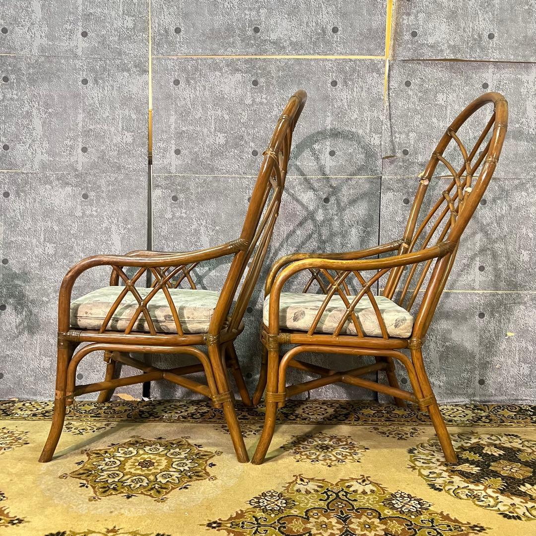 ꧁籐家具꧂コーヒーテーブル&チェア4脚セット ラタン 食卓机 椅子 昭和レトロ