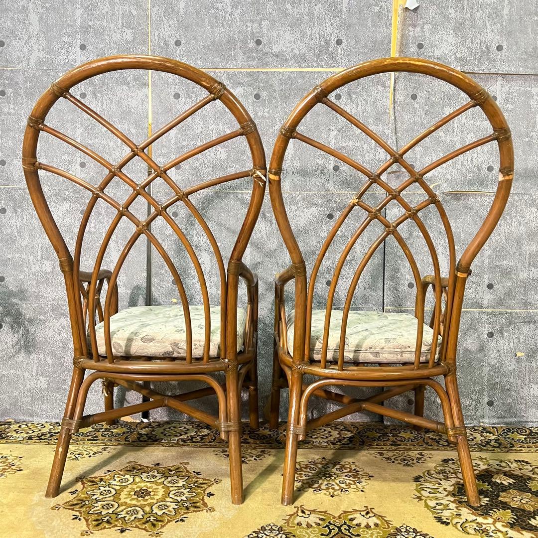 ꧁籐家具꧂コーヒーテーブル&チェア4脚セット ラタン 食卓机 椅子 昭和レトロ