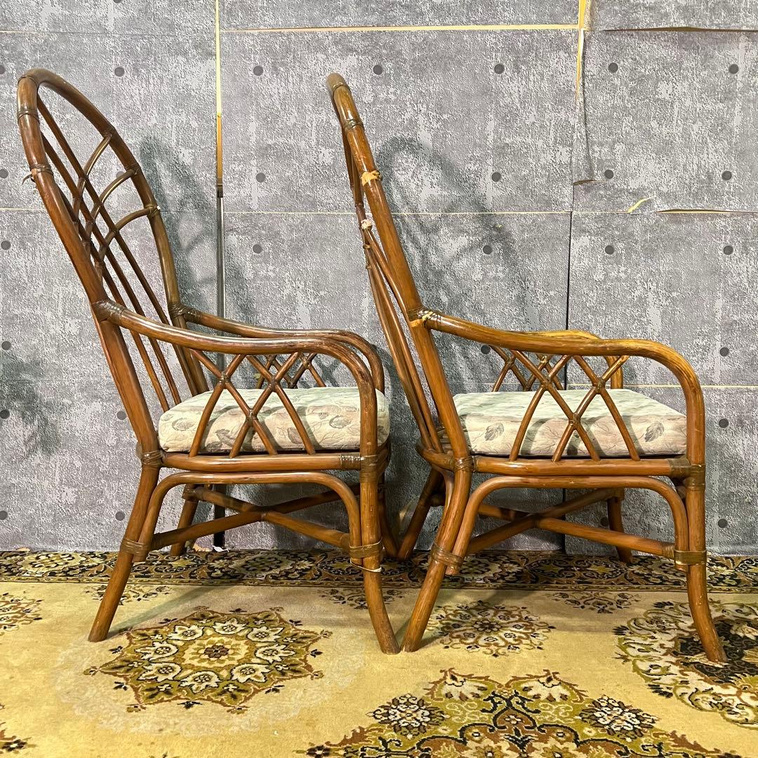 ꧁籐家具꧂コーヒーテーブル&チェア4脚セット ラタン 食卓机 椅子 昭和レトロ