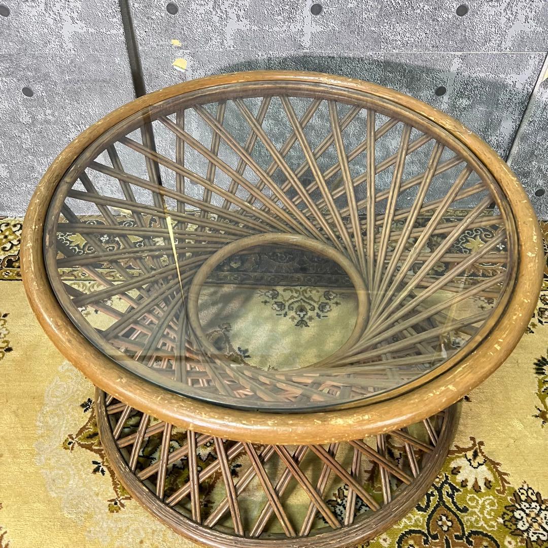 ꧁籐家具꧂コーヒーテーブル&チェア4脚セット ラタン 食卓机 椅子 昭和レトロ