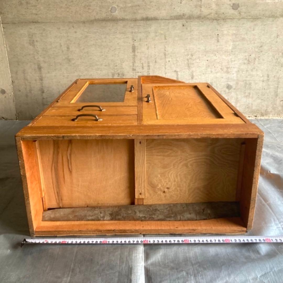 古いキャビネット ラック 飾り棚 違い棚 引き出し 扉 台 収納 木製 レトロ