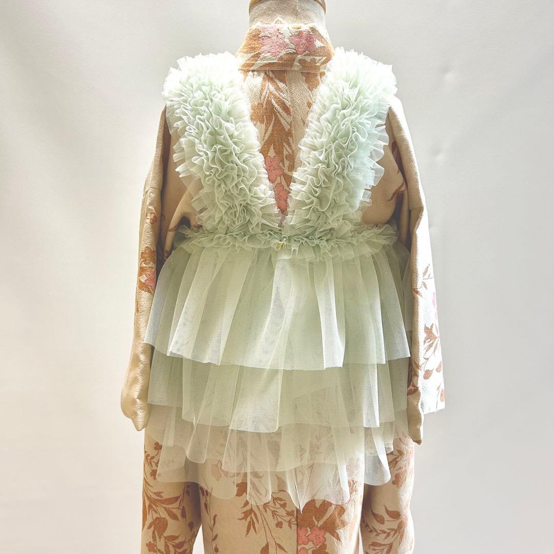 被布エプロン【ミントフリル】　チュール被布　被布ドレス　チュールドレス