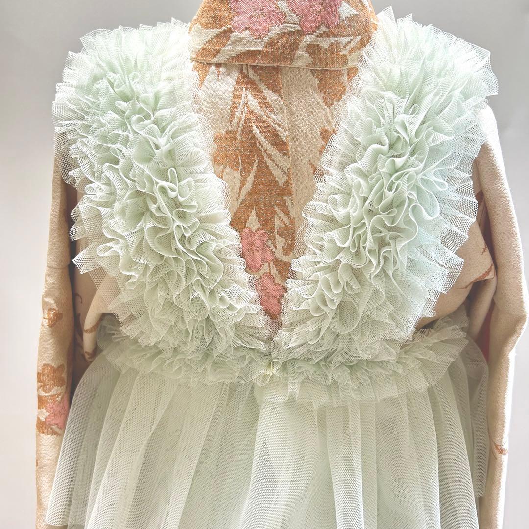 被布エプロン【ミントフリル】　チュール被布　被布ドレス　チュールドレス