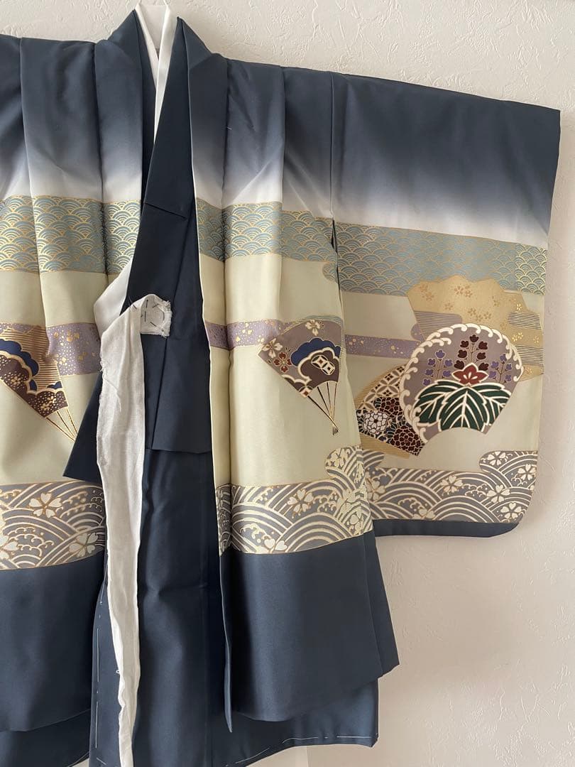 七五三　5歳　羽織　袴セット　ネイビーグレー色コーデ