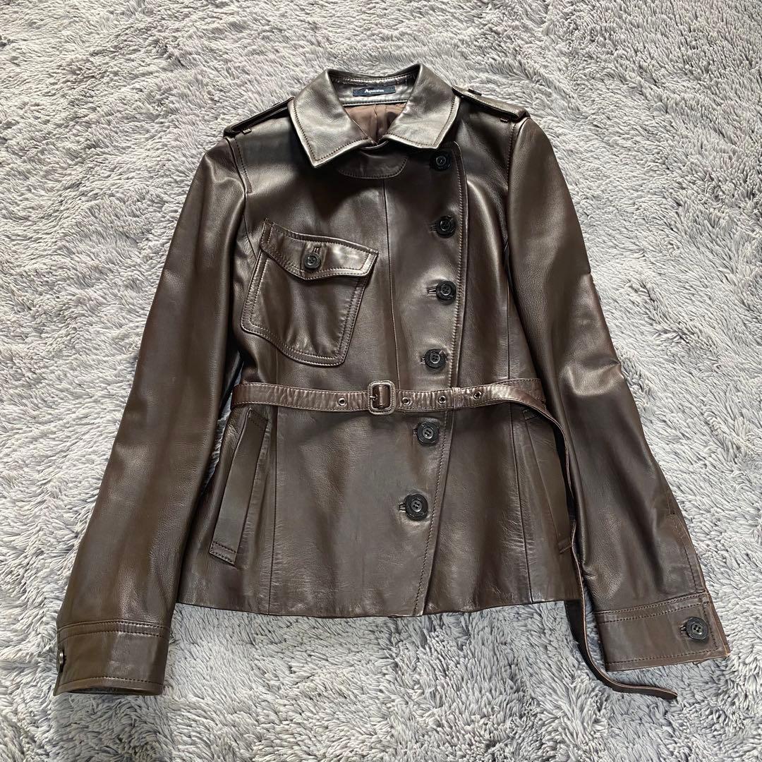 アクアスキュータム 羊革 レザージャケット ブラウン