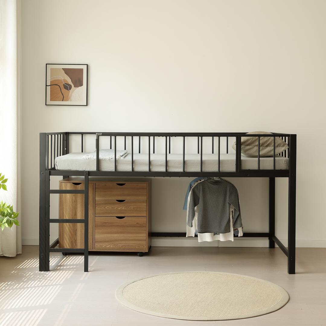 超人気！ロフトベッド パイプベッド シングル 高さ110cm Black