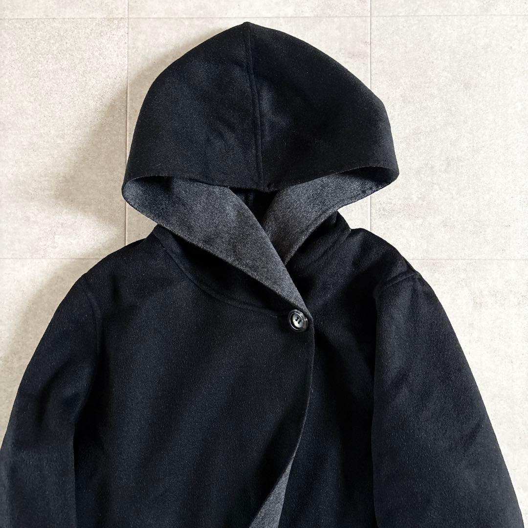 極美品✨️23区 フーデッド ウール リバーコート ブラック 46 大きいサイズ