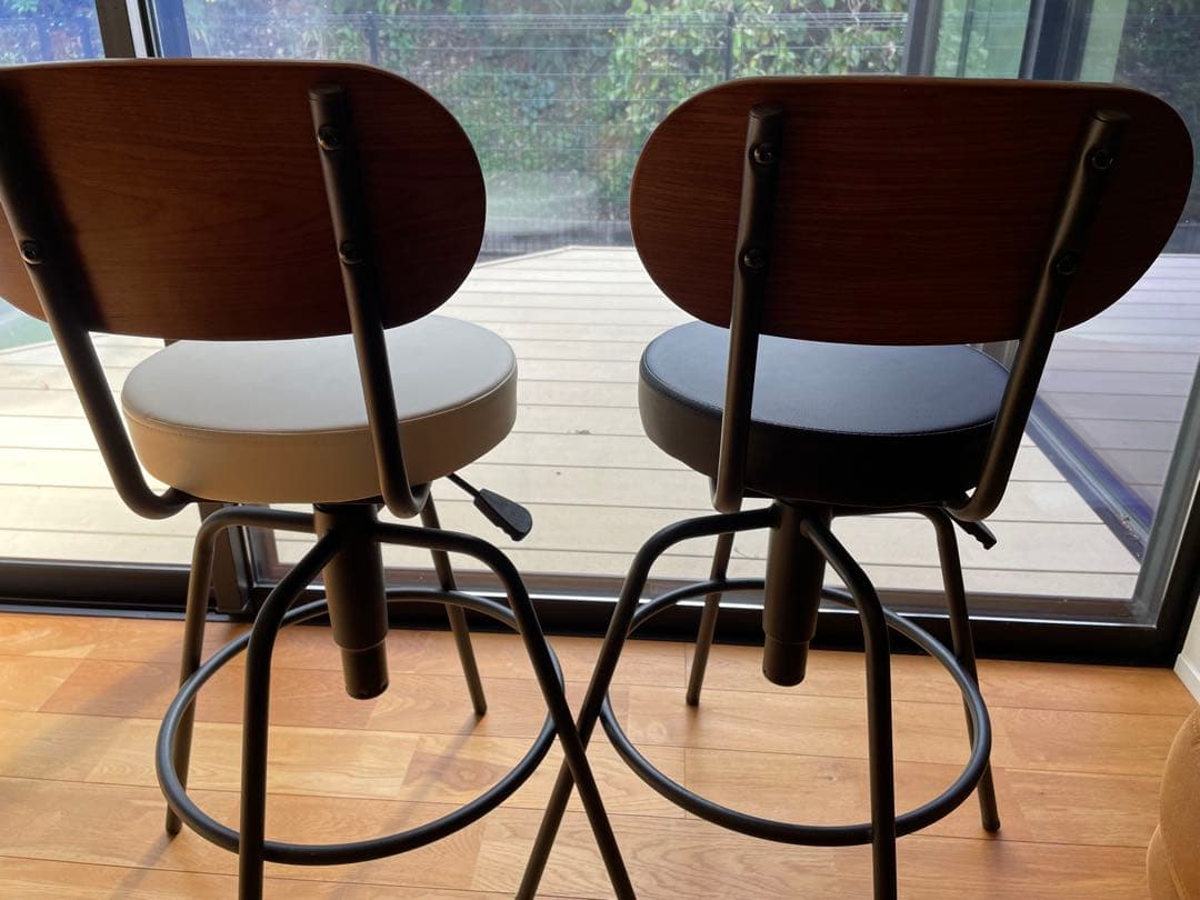 カウンターチェア　高さ調整可能　ウッド　スチール(2脚セット)