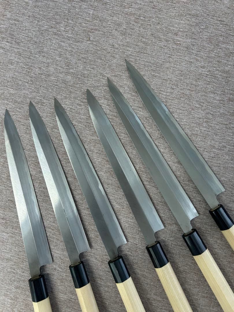 [6個セット] 柳刃 包丁 240mm 安来鋼青紙２号 朴シノギ柄