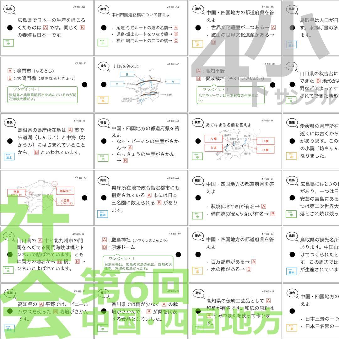 中学受験 暗記カード【4年下 社会・理科6-9回】 予習シリーズ 組み分け対策