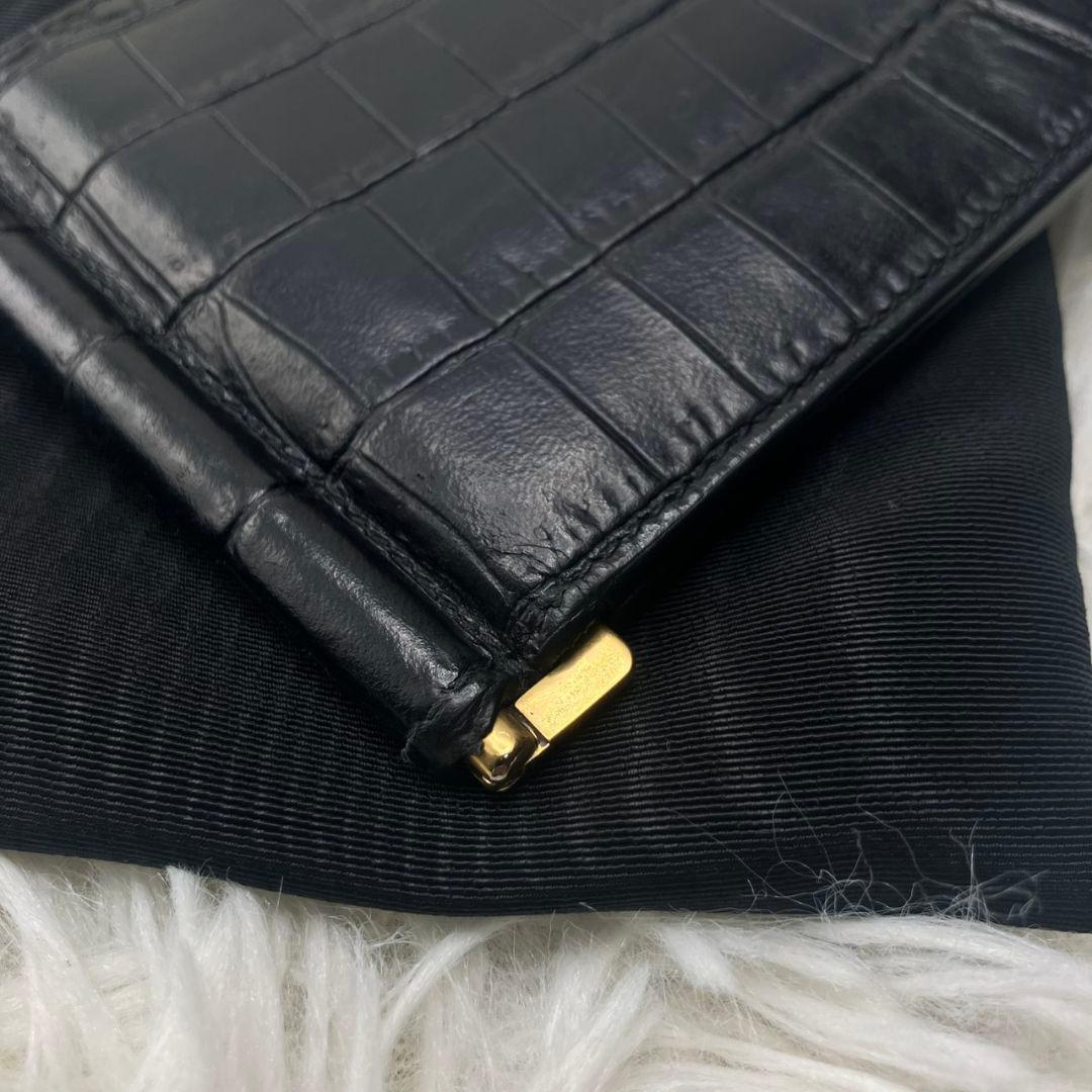 極美品✨SAINT LAURENT マネークリップ　クロコ型押し　YSL 黒