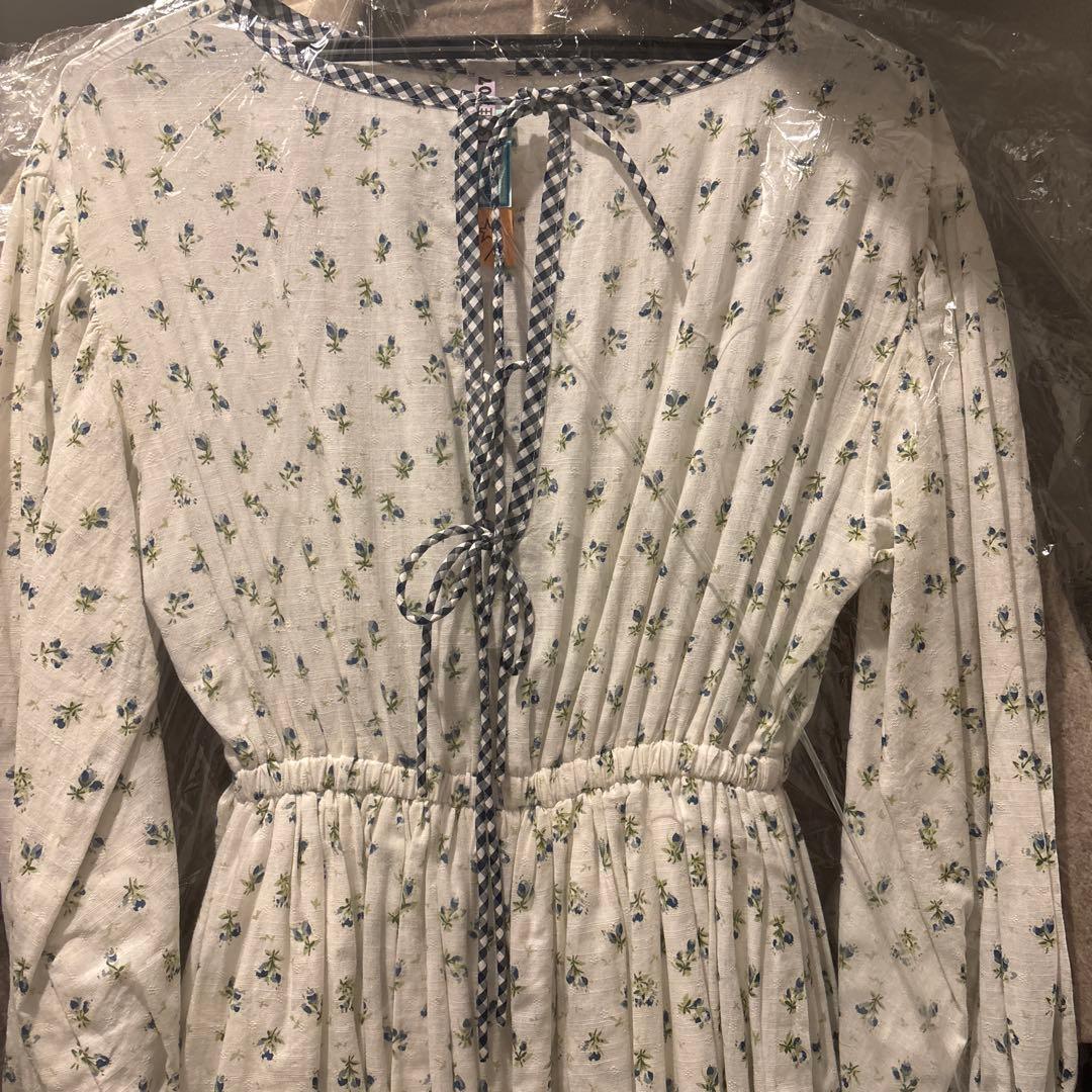 セブンテン　小花ローンギンガムパイピングドレス