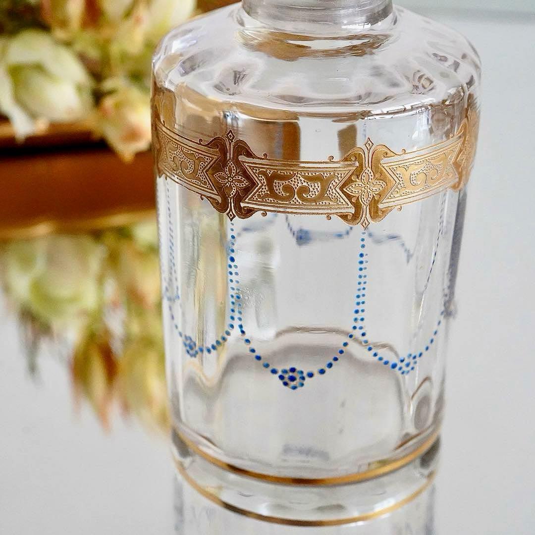 オールドバカラ 金彩×青エナメル彩 香水瓶L★シュヴァリエ作品 BACCARAT