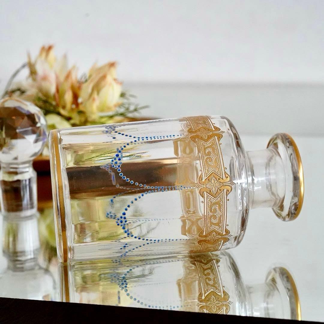 オールドバカラ 金彩×青エナメル彩 香水瓶L★シュヴァリエ作品 BACCARAT