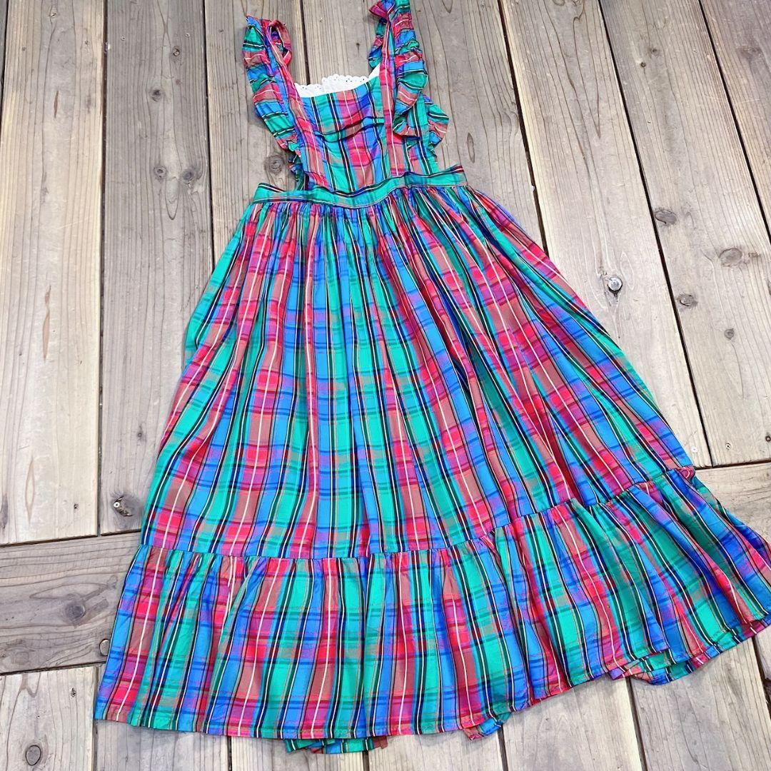 エプロン・三角巾 60s blue and red plaid apron