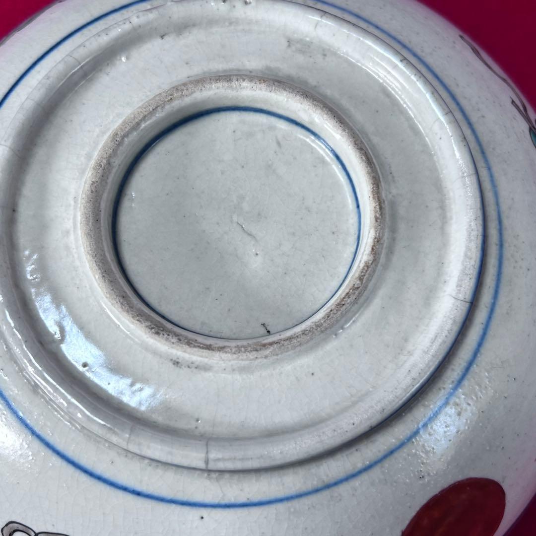 古伊万里 染錦 鶴亀 吉祥紋 色絵鉢 二重高台 明治時代物 アンティーク