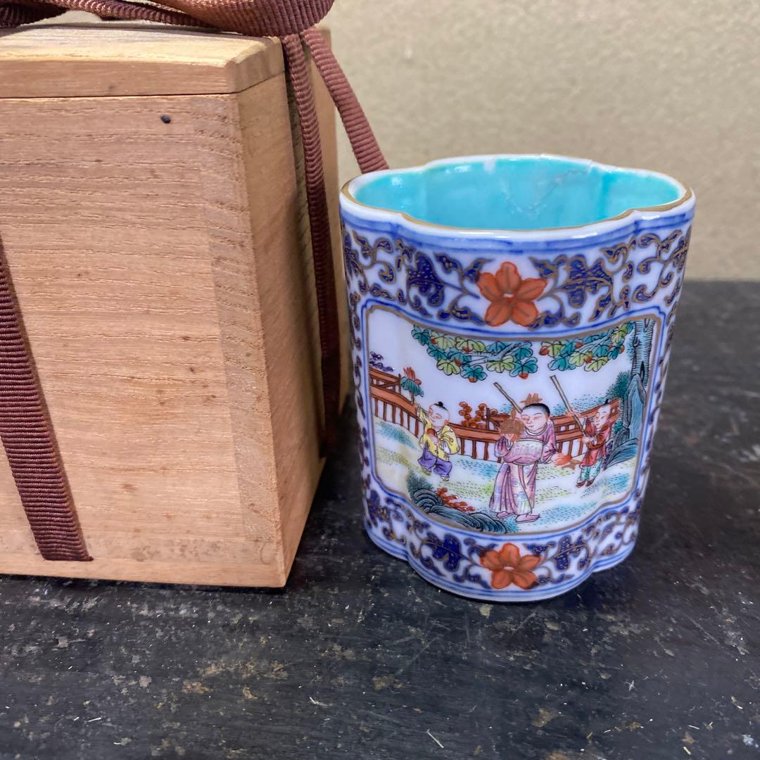 中国古玩粉彩唐人物色絵香炉【桐箱付】