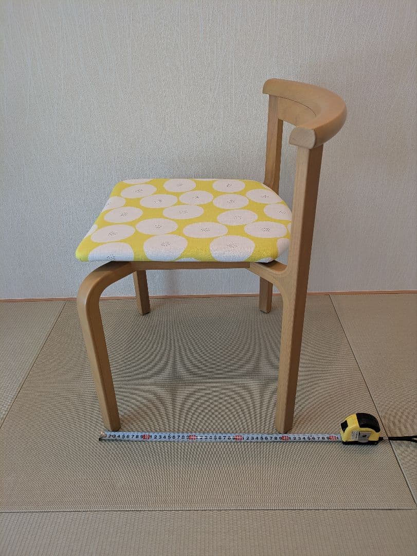 【天童木工】スタッキングチェア 2脚 座面張替 ハンドメイド 幾何学模様 黄