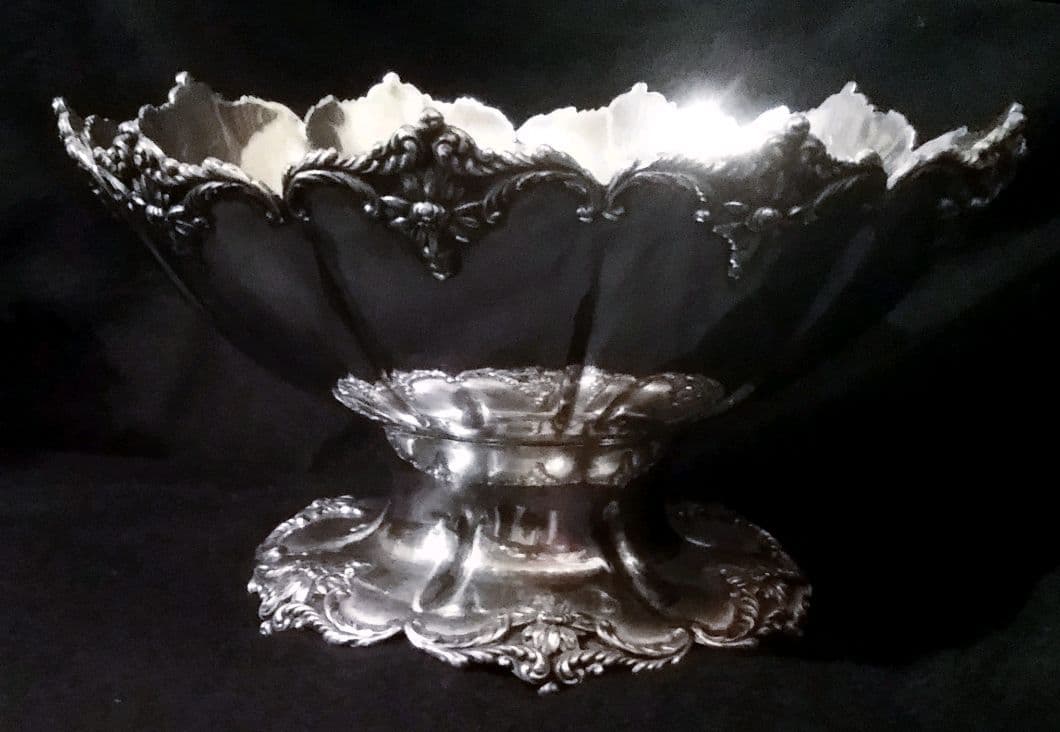 大型アンティークシルバー 銀食器 ボウル お椀ロココ シャビーシック 刻印 大皿