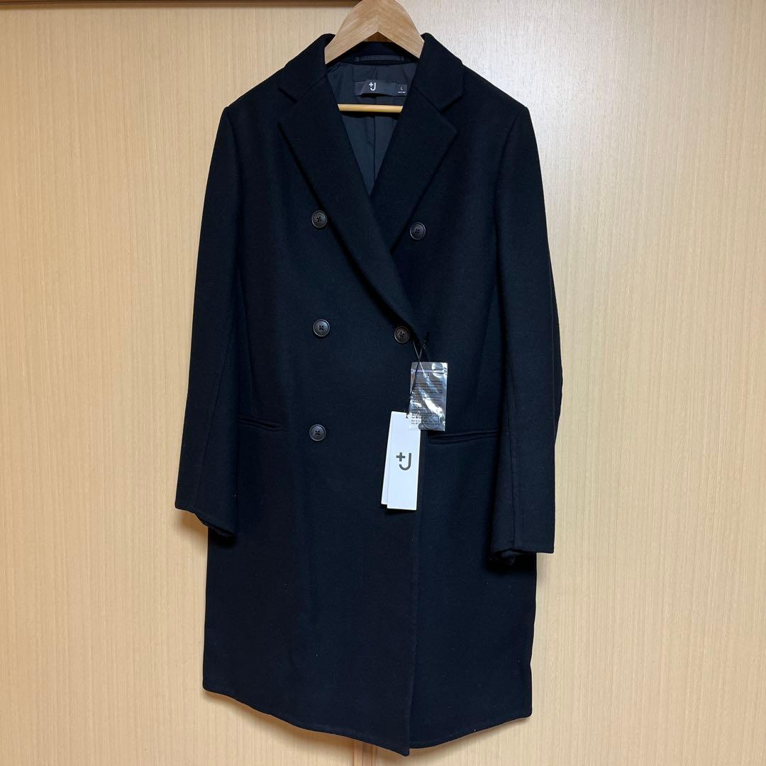 最終価格】新品 ユニクロ＋J ダブルフェイスダブルコート＋　ブラック　Lサイズ