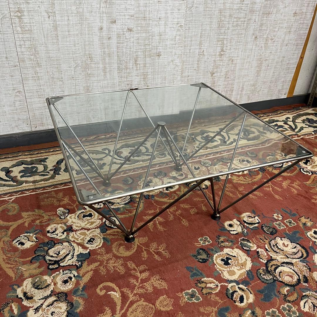 【アンティーク】アイアンフレーム 鉄脚 ガラステーブル ローテーブル 男前