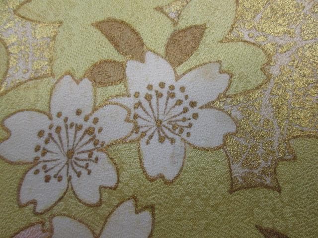 藤井寛 若草色豪華総柄桜紅葉藤 訪問着 比翼付き