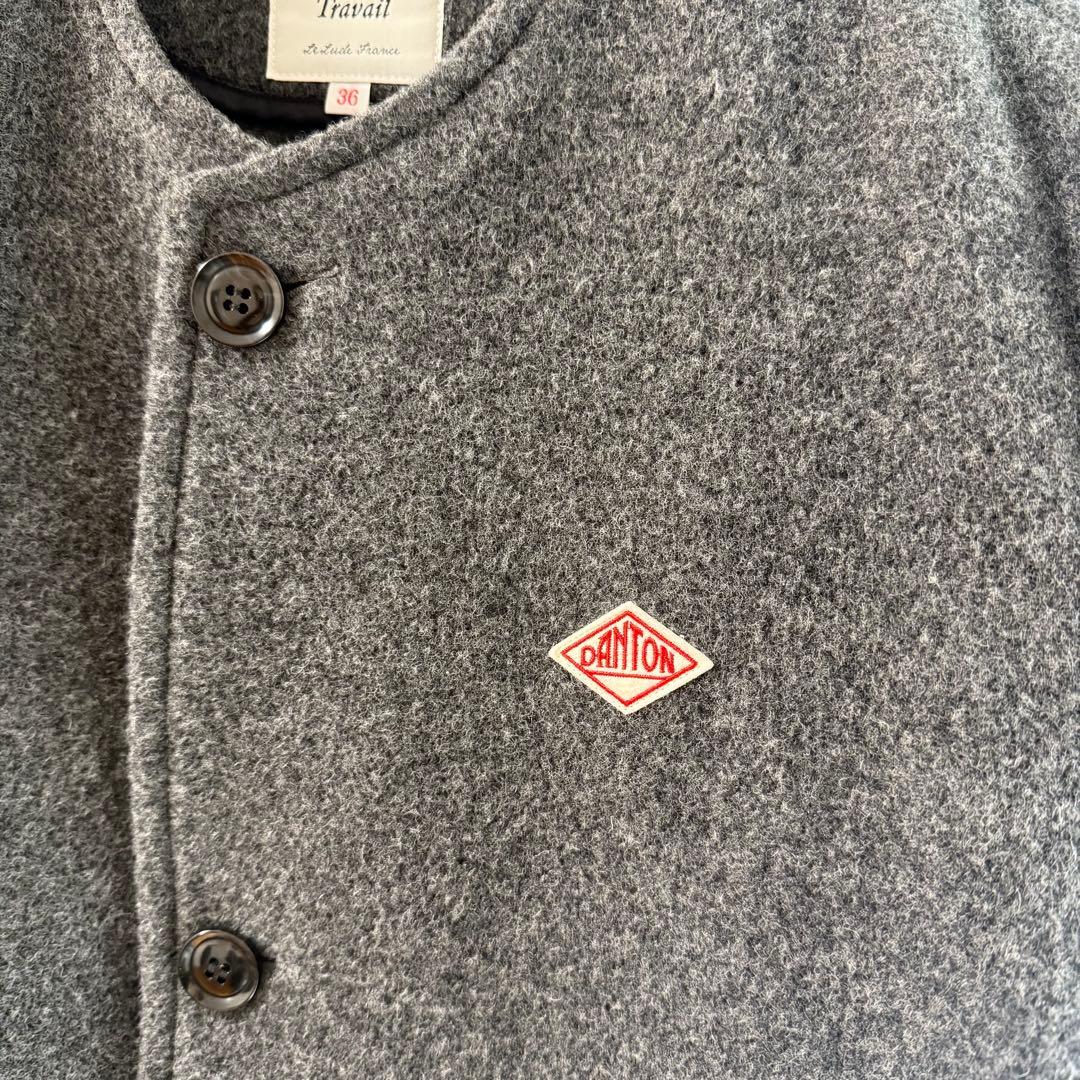 DANTON ダントン ウール ライトパイル ノーカラー ロングコート