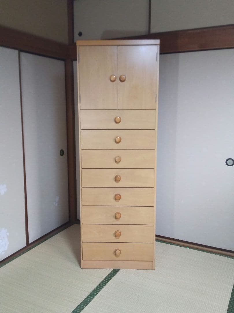 ＊両開きの扉付き棚2段&引出し8杯 たっぷり収納 整理タンス チェスト レトロ