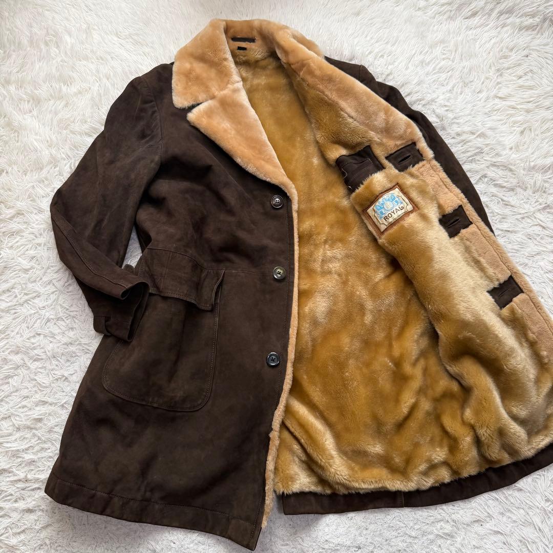 希少XLサイズ相当　レザーコート　チェスターコート　ボア裏地　スエード