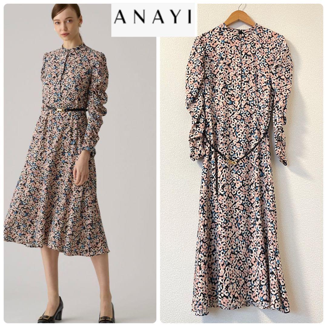 専用です　アナイ 38 レオパードフラワープリント切り替え ワンピース