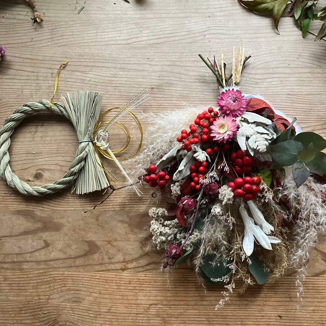 サンキライと貝細工のしめ縄飾り　スワッグになる2way ラムズイヤー